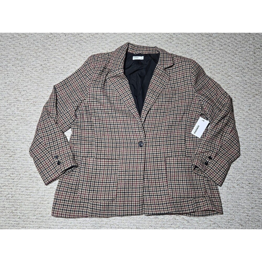 Sonoma Goods For Life Polished Heritage Blazer Tan Houndstooth Wool Plus XXL NWT